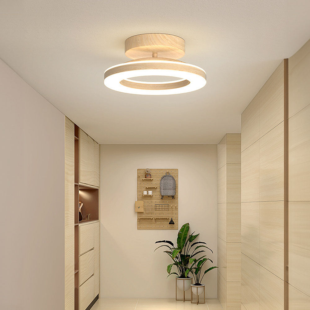 Flush Mount LED Disc Ceiling Light – Wood Finish Round Fixture for Bedroom, Hallway & Dining Room – 8-12 Inch Compact Low Profile Design | Thomler