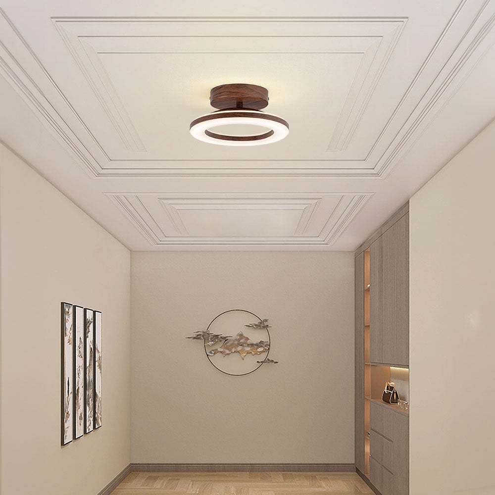 Flush Mount LED Disc Ceiling Light – Wood Finish Round Fixture for Bedroom, Hallway & Dining Room – 8-12 Inch Compact Low Profile Design | Thomler