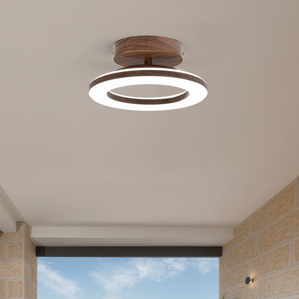 Flush Mount LED Disc Ceiling Light – Wood Finish Round Fixture for Bedroom, Hallway & Dining Room – 8-12 Inch Compact Low Profile Design | Thomler