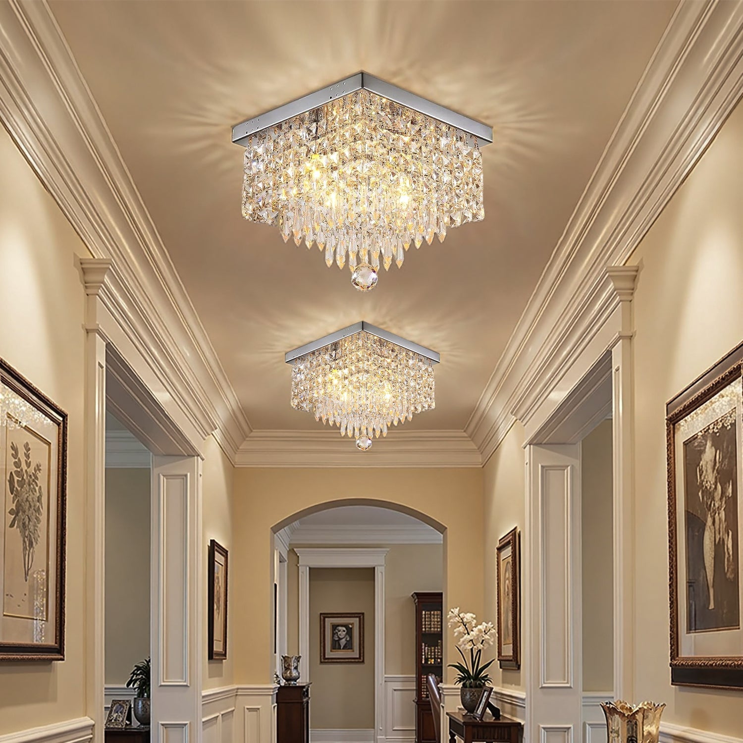 Crystal Flush Mount Ceiling Light 4-Light Chrome Finish for Hallway Bedroom Living Room Dining Room Kitchen Entry Contemporary Lighting | Thomler