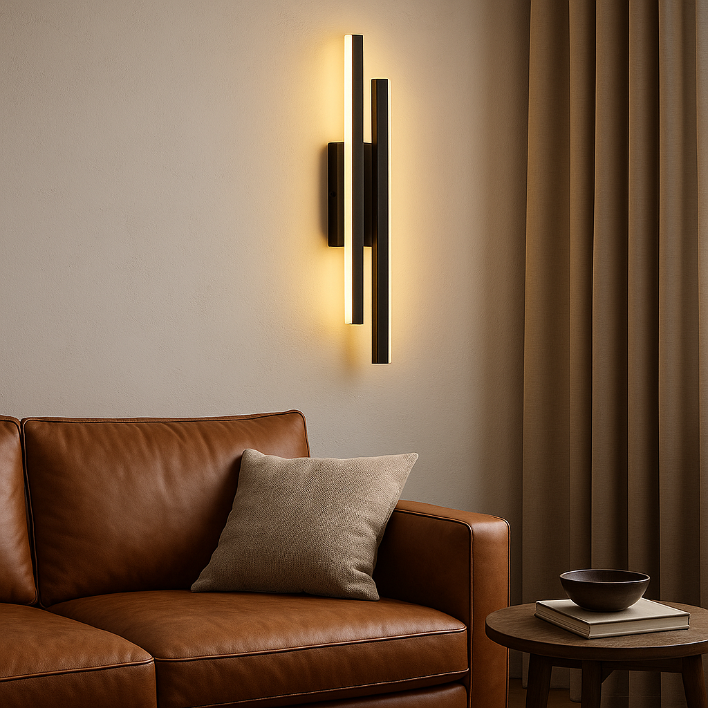 Minimalist LED Wall Sconce – Vertical Linear Light Fixture in Matte Black or Brushed Gold for Bedroom, Living Room & Hallway | Thomler