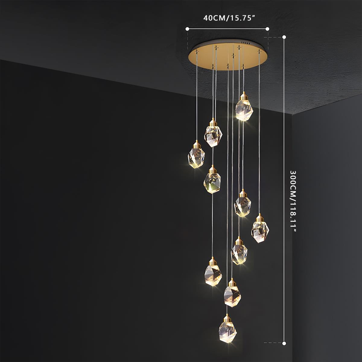 Pendant Light Brass Crystal 5W Adjustable 78 in Gold Living Room Dining Area Ceiling Lamp | Thomler