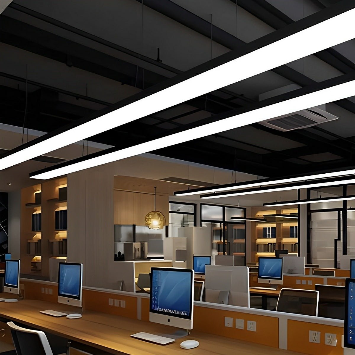 Ceiling Light Aluminium LED 150.0 cm Black Office Gym Linear Hanging Strip Fixture Modern Commercial Lighting | Thomler