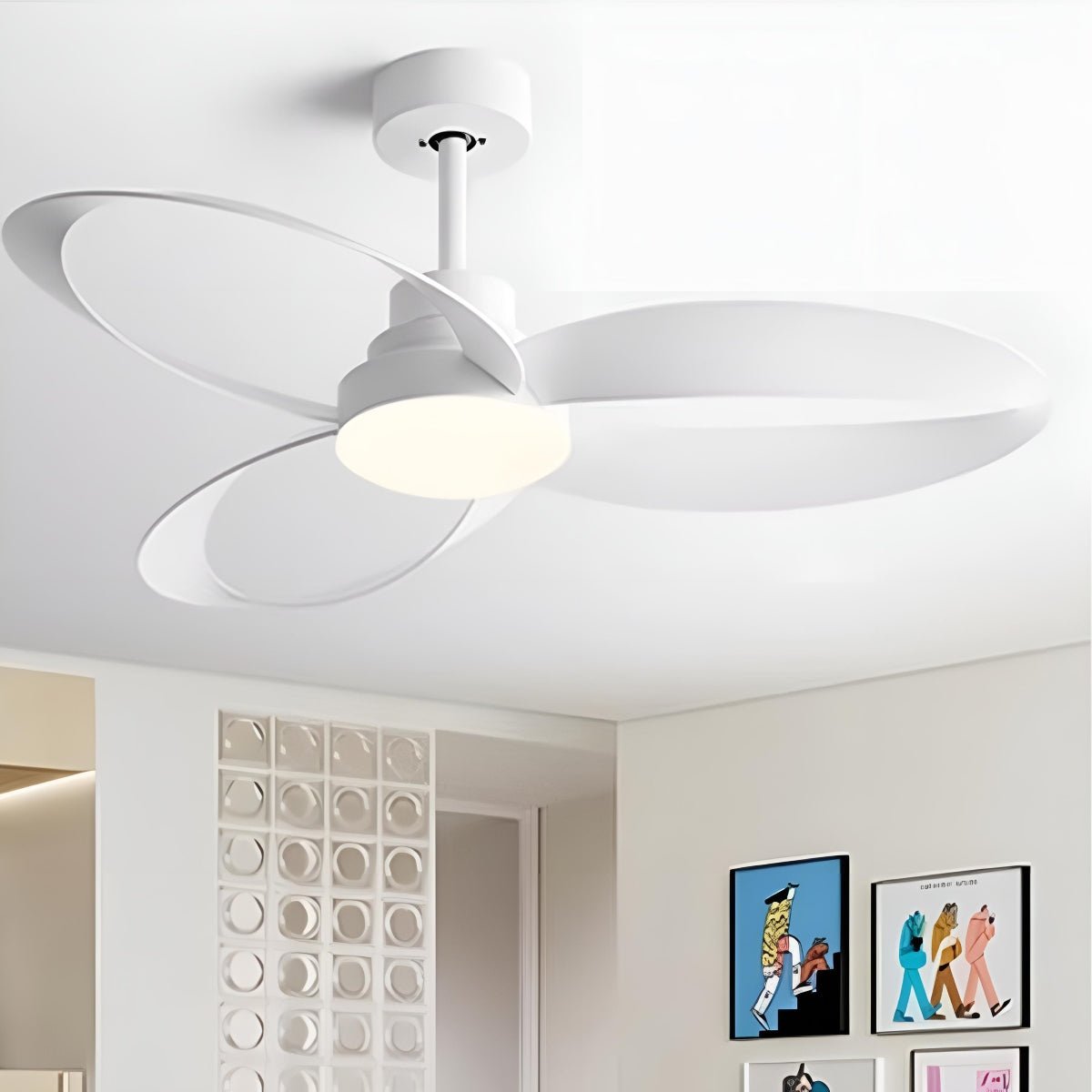 Ceiling Fan Light Copper ABS Blades 42 in White Modern Living Room Dining Bedroom Minimalist Reversible LED Remote Control | Thomler
