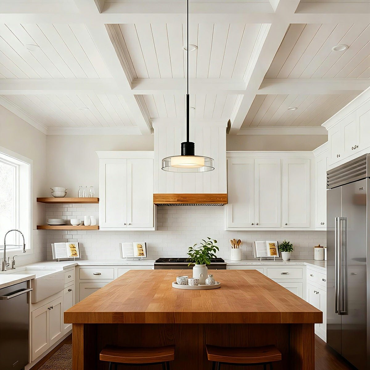 Pendant Light Glass 80.0 cm Black Kitchen Island Dimmable Dining Room Hanging Ceiling Lamp | Thomler