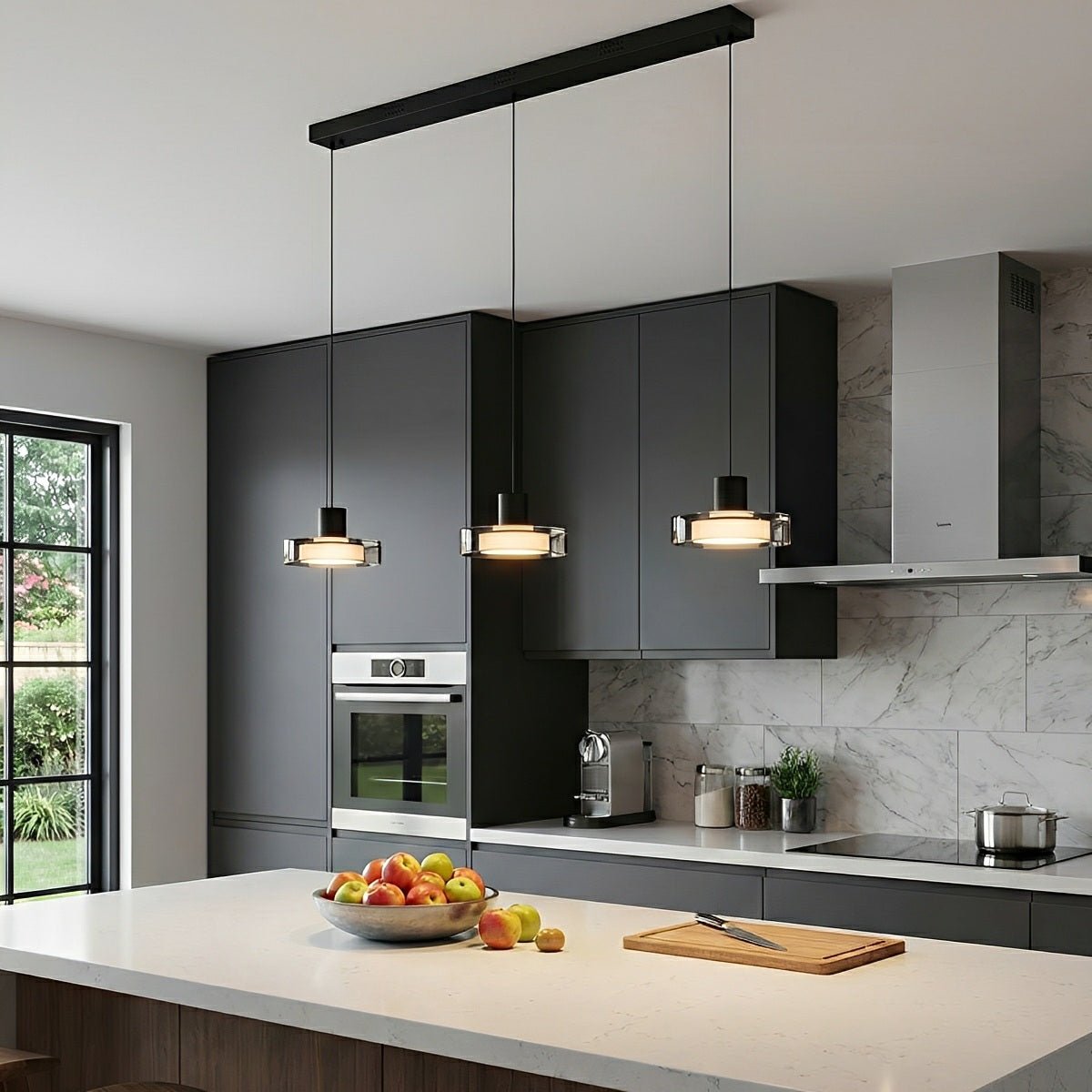 Pendant Light Glass 80.0 cm Black Kitchen Island Dimmable Dining Room Hanging Ceiling Lamp | Thomler