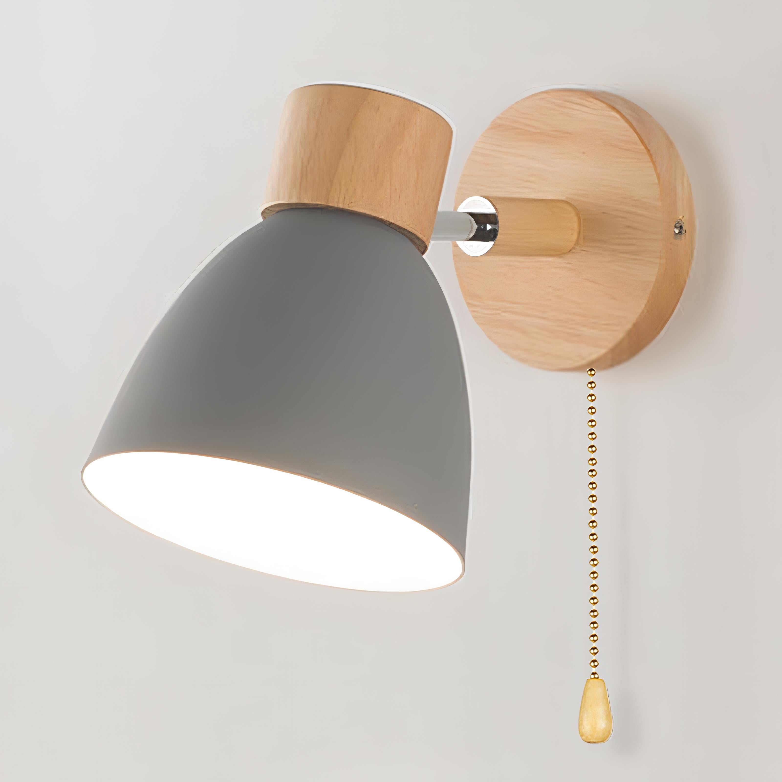 Wood & Metal Wall Sconce with Pull Chain for Bedroom, Living Room, Hallway — Simple Warm-Tone Accent Light | Thomler
