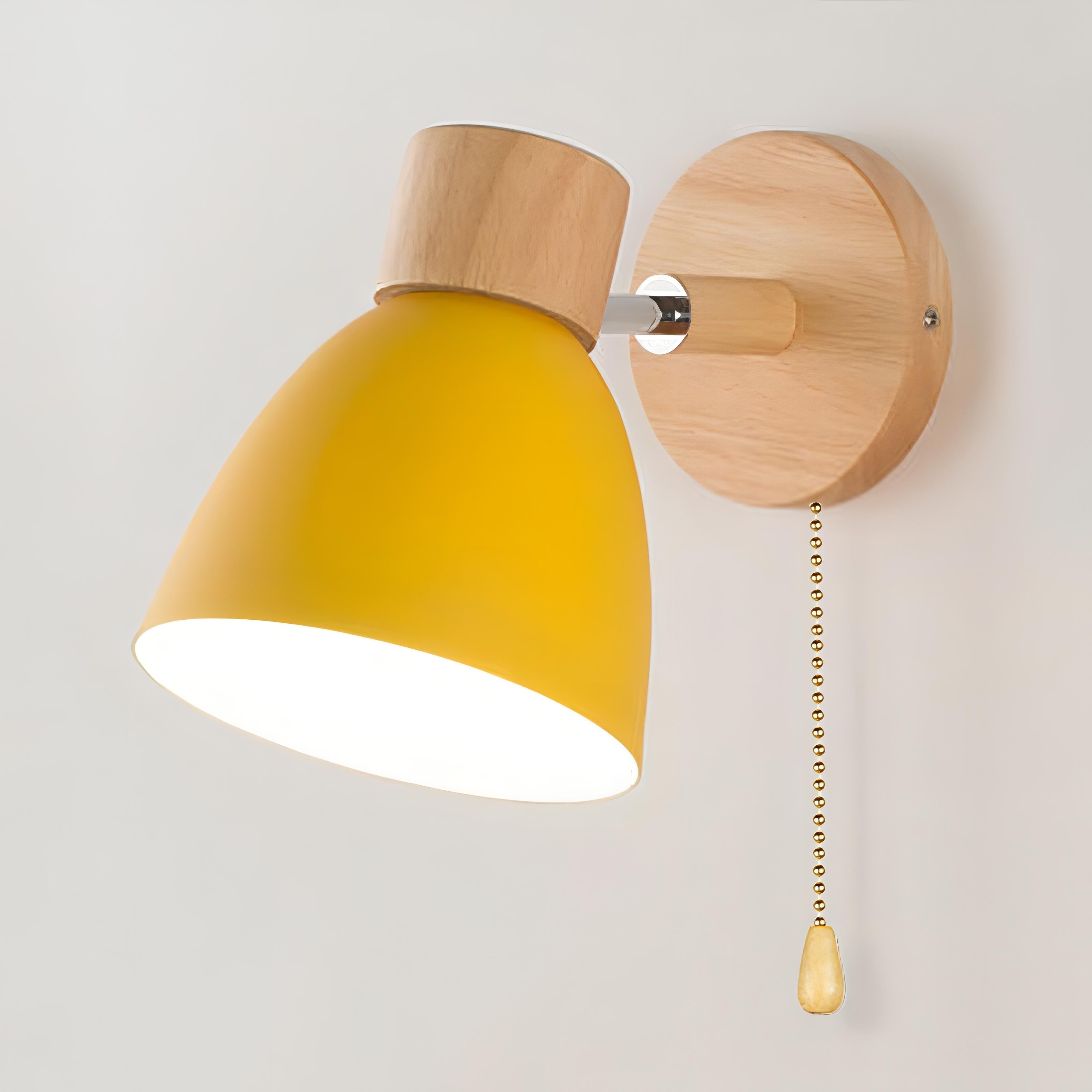 Wood & Metal Wall Sconce with Pull Chain for Bedroom, Living Room, Hallway — Simple Warm-Tone Accent Light | Thomler