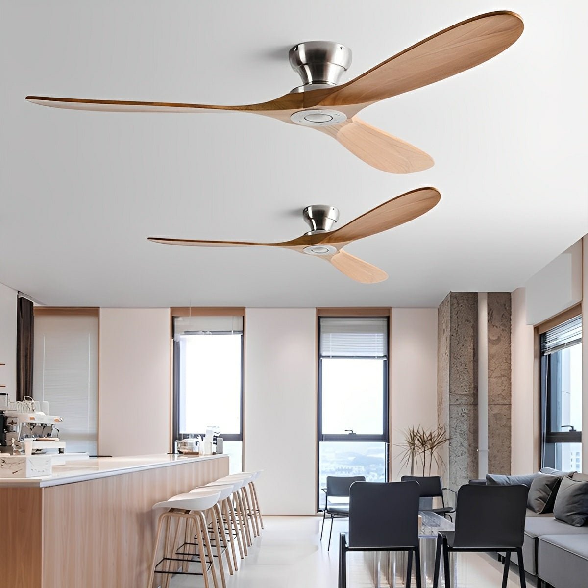 Energy-Efficient Reversible DC Ceiling Fan with Natural Wood Blades & Dual Controls | Thomler