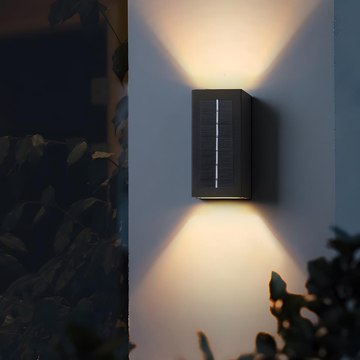 Wall Light Aluminium 6W Black Outdoor Garden Up Down Solar LED Waterproof Facade Lamp | Thomler