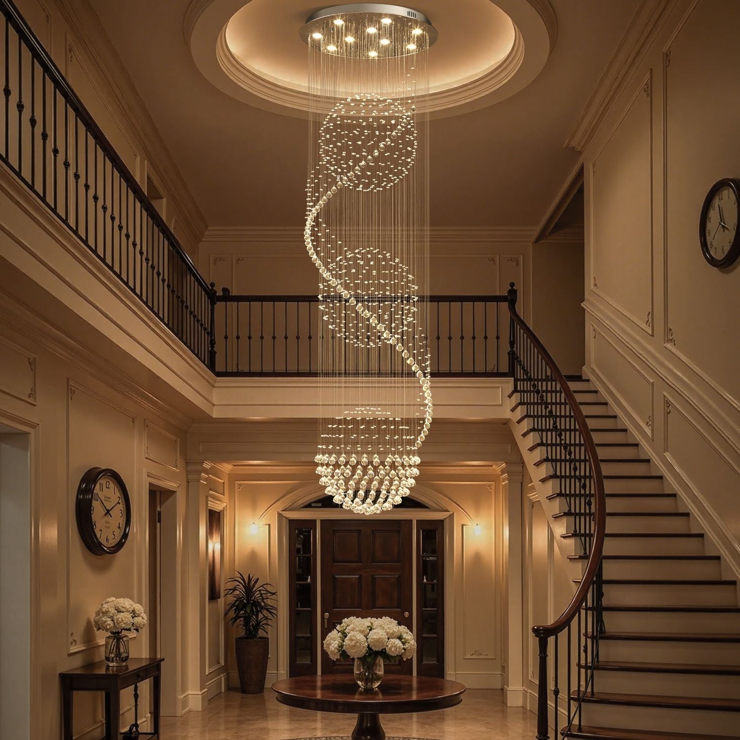 Spiral Crystal Raindrop Chandelier with Three Cascading Tiers for High Ceilings | Thomler