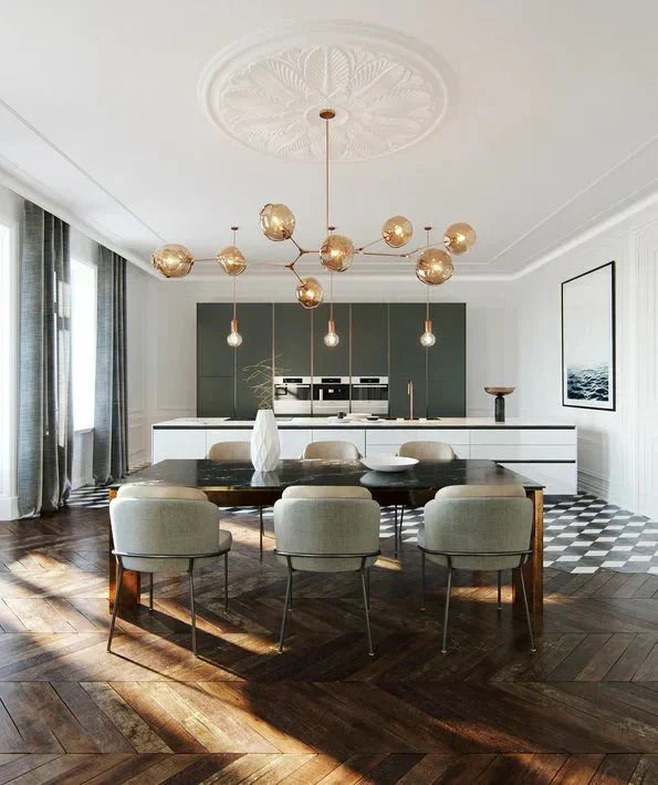 Branching Globe Chandelier with Smoky Glass Shades – Multi-Arm Statement Fixture for Dining Room & Kitchen Island Lighting | Thomler