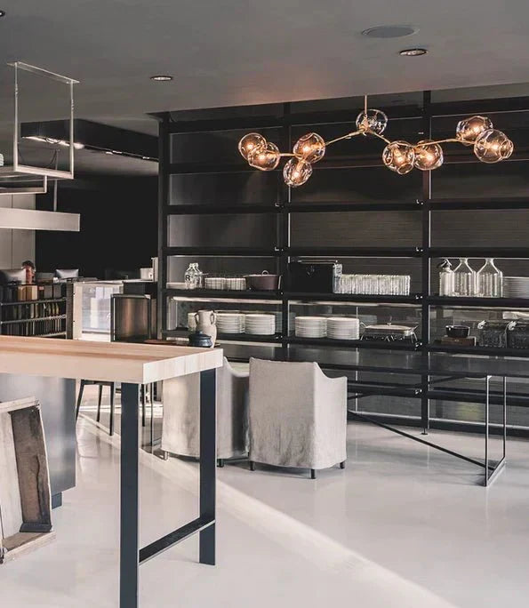 Branching Globe Chandelier with Smoky Glass Shades – Multi-Arm Statement Fixture for Dining Room & Kitchen Island Lighting | Thomler