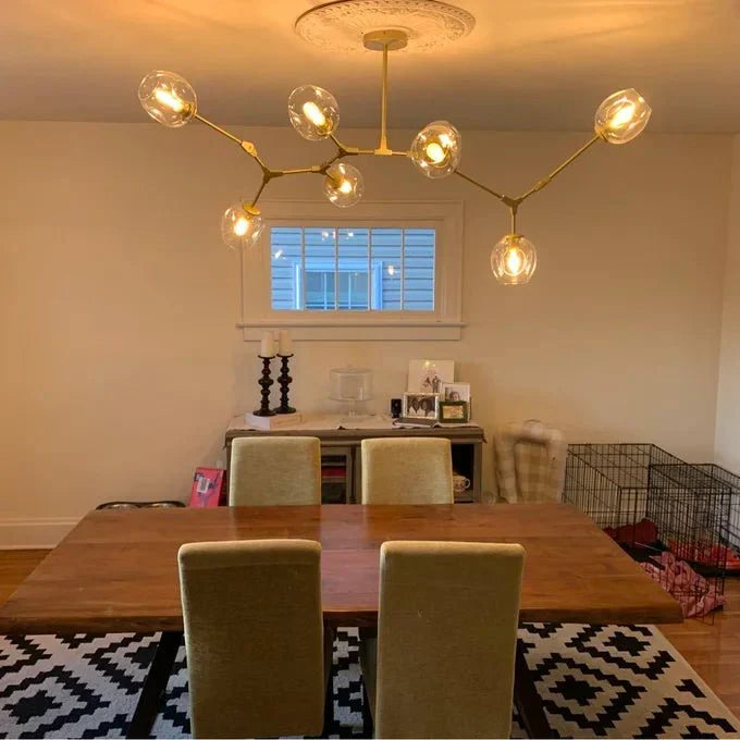 Branching Globe Chandelier with Smoky Glass Shades – Multi-Arm Statement Fixture for Dining Room & Kitchen Island Lighting | Thomler
