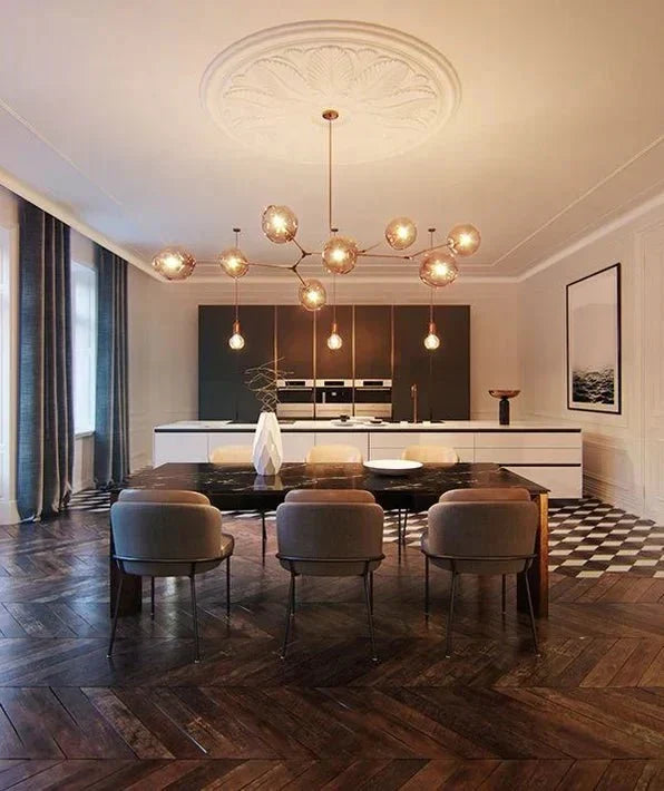 Branching Globe Chandelier with Smoky Glass Shades – Multi-Arm Statement Fixture for Dining Room & Kitchen Island Lighting | Thomler