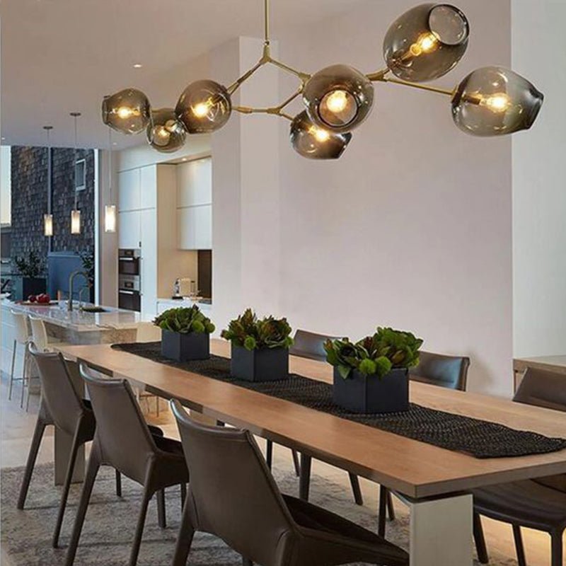 Branching Globe Chandelier with Smoky Glass Shades – Multi-Arm Statement Fixture for Dining Room & Kitchen Island Lighting | Thomler