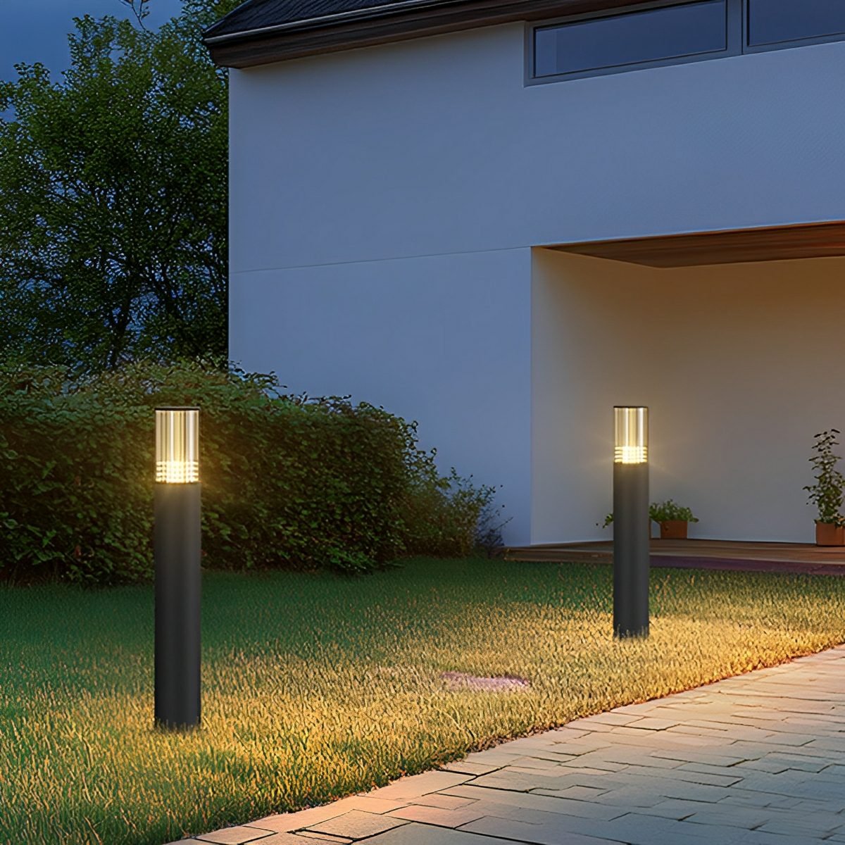 Black Aluminum LED Column Bollard for Pathway & Driveway Lighting – IP65 Weather Resistant, 3000K Glow, 7W Hardwired, for Garden Yard Villa | Thomler