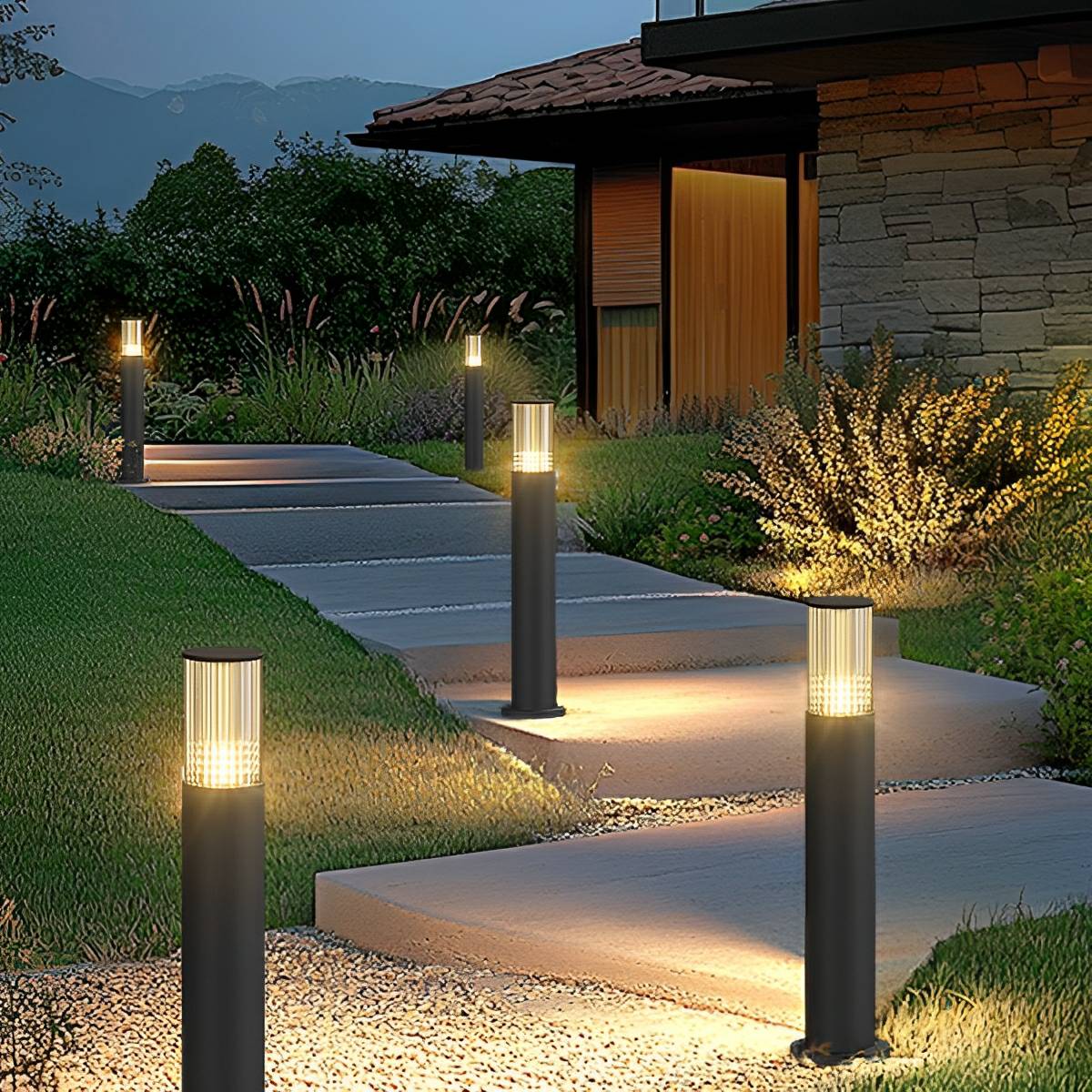 Black Aluminum LED Column Bollard for Pathway & Driveway Lighting – IP65 Weather Resistant, 3000K Glow, 7W Hardwired, for Garden Yard Villa | Thomler