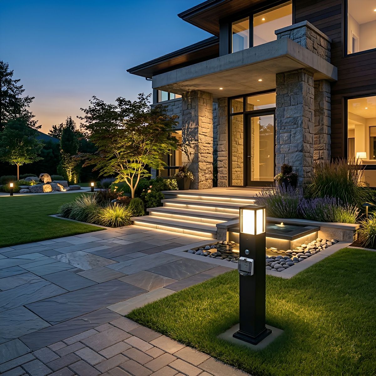 Dual-Purpose Bollard Stake Fixture with Integrated Power Socket for Yards & Gardens | Thomler