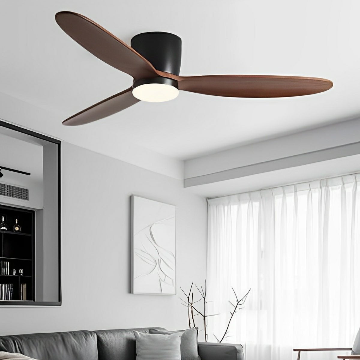 Ceiling Fan Wood Effect 142.0 cm White LED Living Room Quiet DC Motor Remote Control Scandinavian Ceiling Light | Thomler
