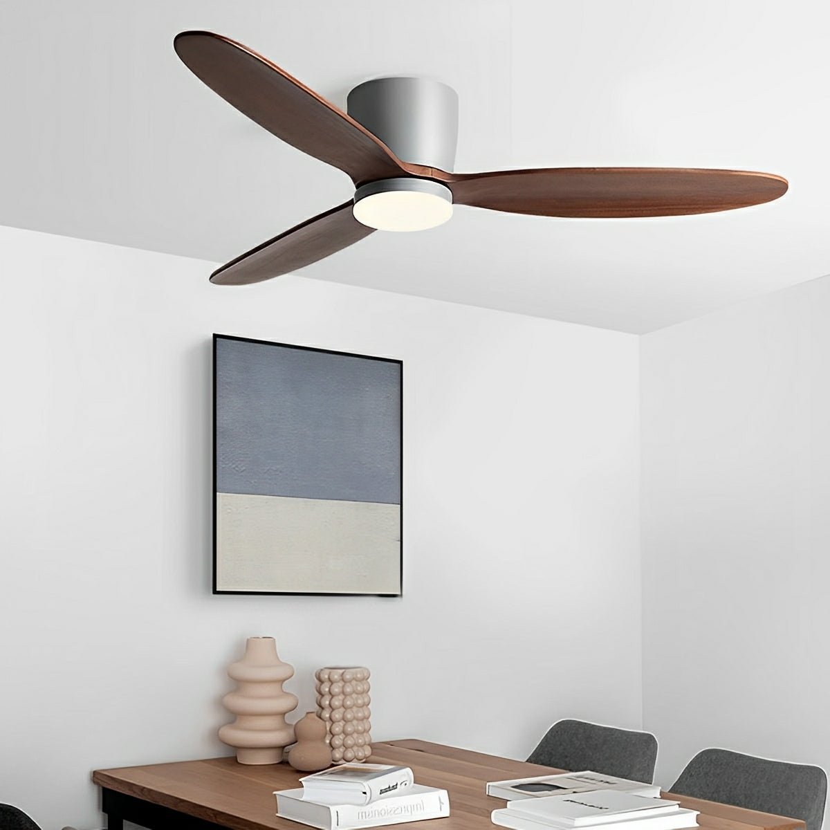 Ceiling Fan Wood Effect 142.0 cm White LED Living Room Quiet DC Motor Remote Control Scandinavian Ceiling Light | Thomler