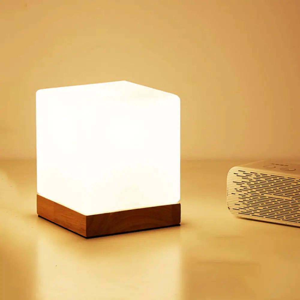 White Glass Reading Lamp with Wood Base - Single E26 Socket Floor Light for Bedroom Office Living Room | Thomler