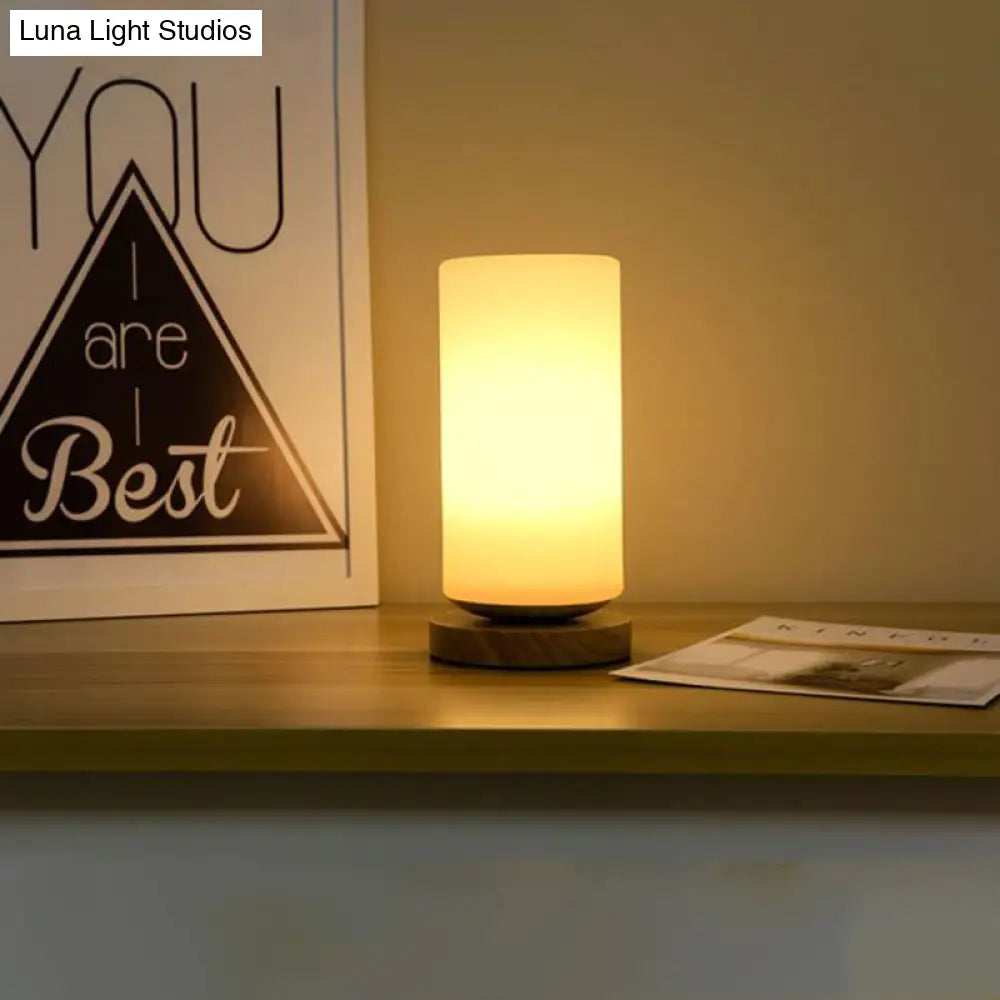 White Glass Reading Lamp with Wood Base - Single E26 Socket Floor Light for Bedroom Office Living Room | Thomler