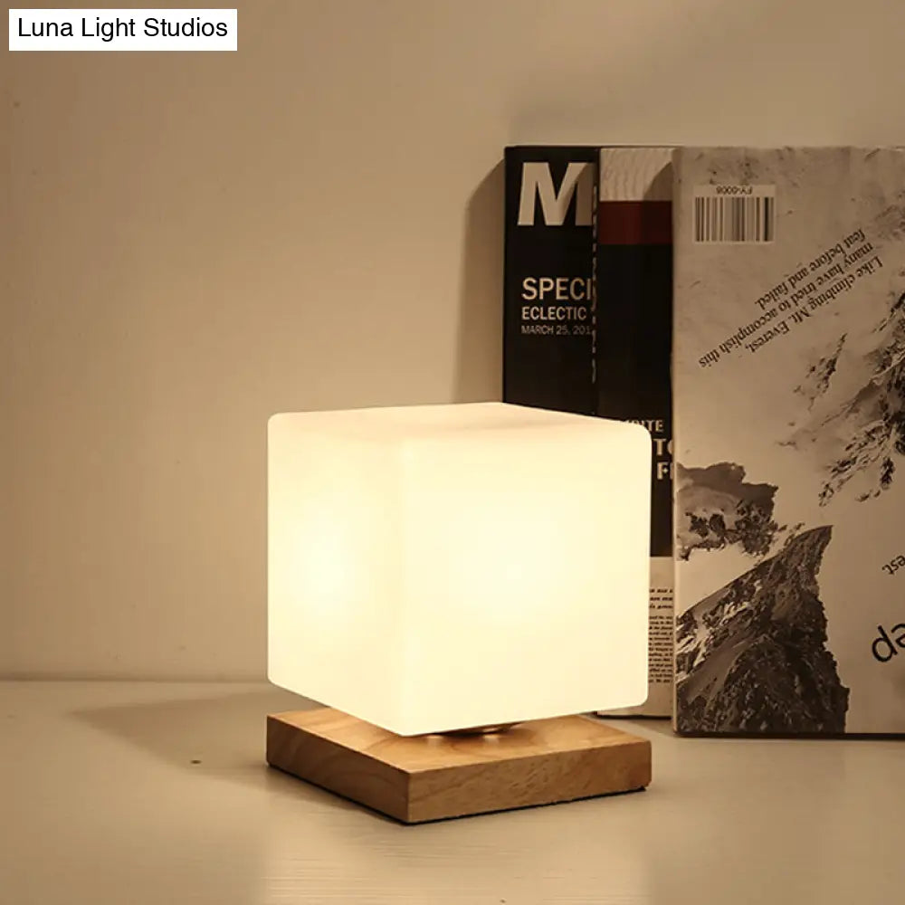 White Glass Reading Lamp with Wood Base - Single E26 Socket Floor Light for Bedroom Office Living Room | Thomler