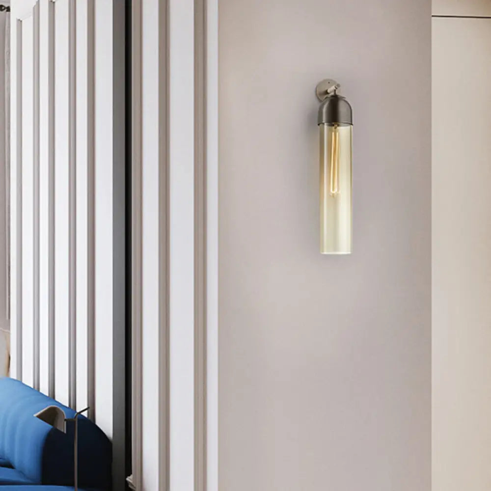 Glass Tube Wall Sconce with Arched Bracket – Single-Light Fixture for Bedroom, Hallway & Living Room – Modern Minimalist Design | Thomler
