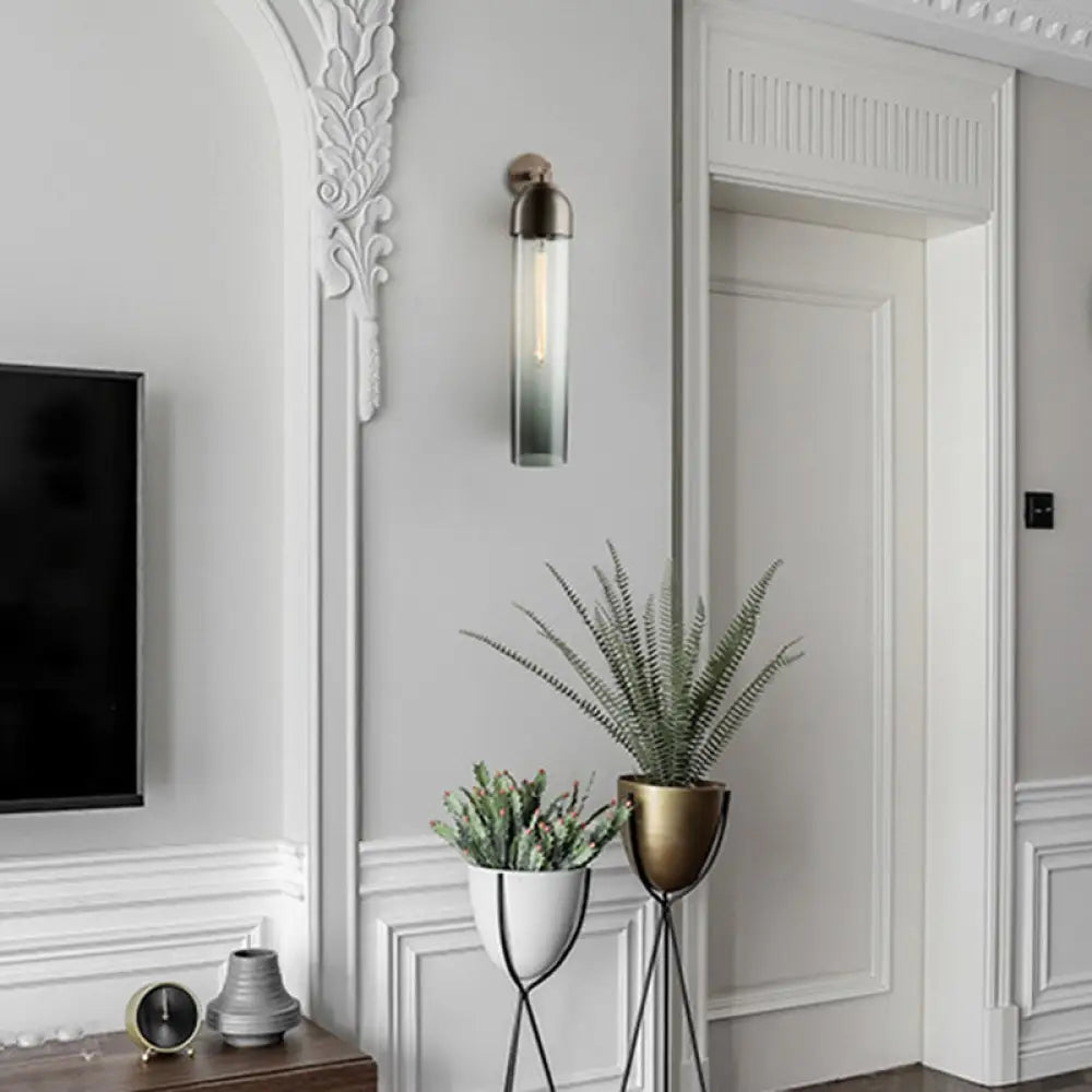 Glass Tube Wall Sconce with Arched Bracket – Single-Light Fixture for Bedroom, Hallway & Living Room – Modern Minimalist Design | Thomler