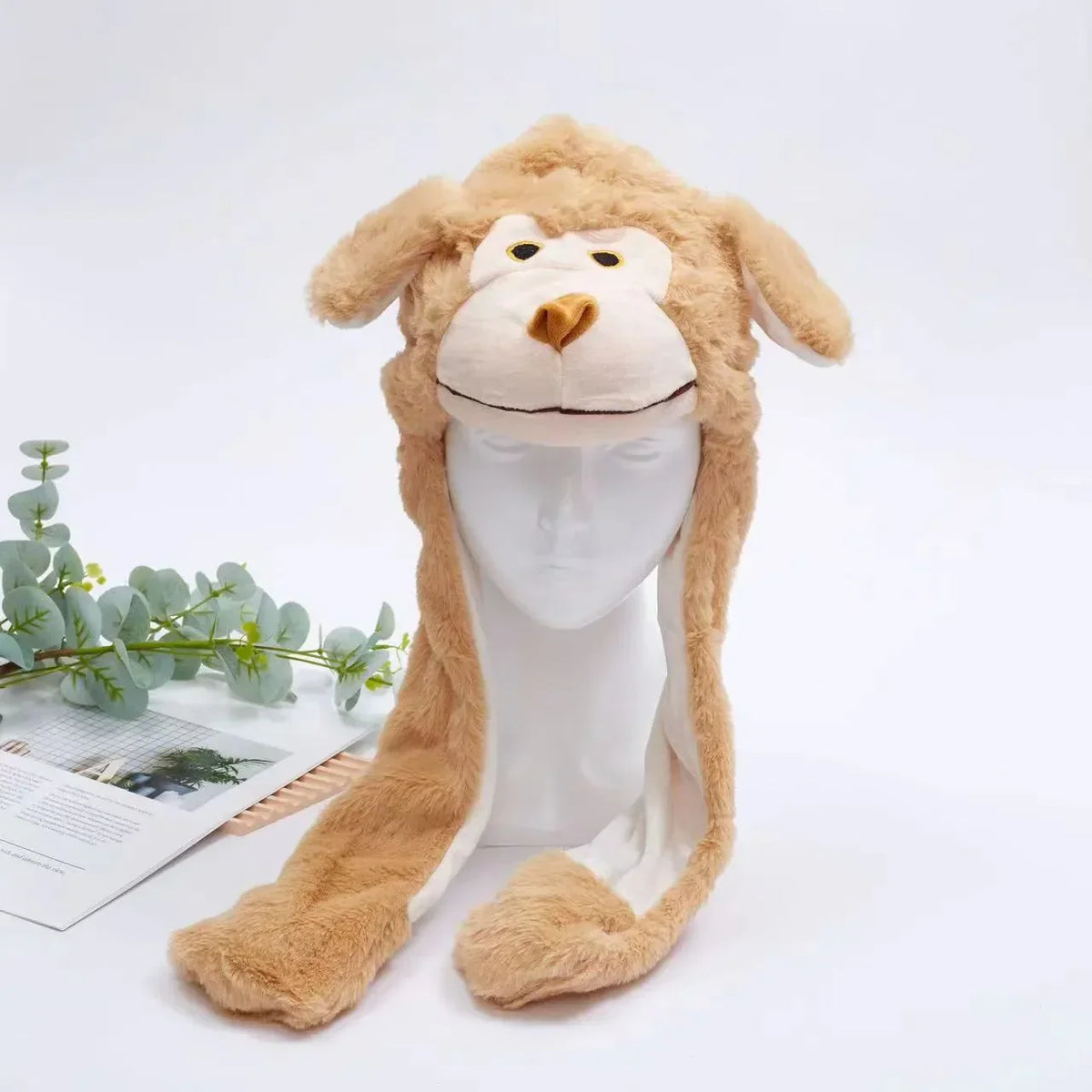 Plush Hat with Pop-Up Ears for Kids & Adults – Interactive Cosplay Beanie with Squeeze Paws | Fun Winter Accessory for Parties, Christmas | Thomler