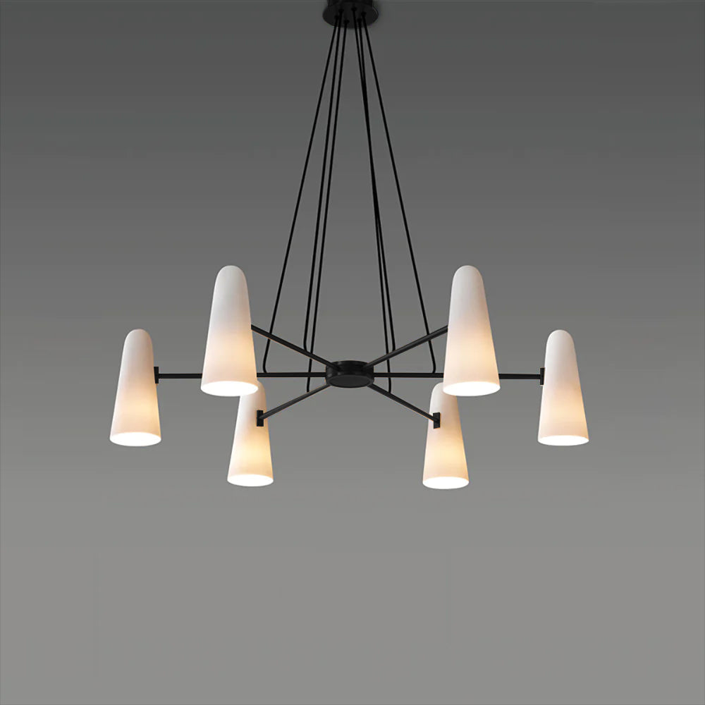 Chandelier Brass 31.5 in Ceiling Light White Glass Dining Room Living Room Fixture 6-8 Heads Adjustable Length | Thomler