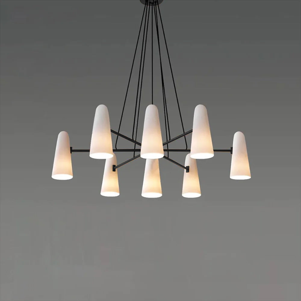 Chandelier Brass 31.5 in Ceiling Light White Glass Dining Room Living Room Fixture 6-8 Heads Adjustable Length | Thomler