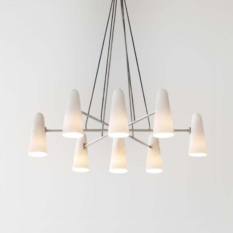 Chandelier Brass 31.5 in Ceiling Light White Glass Dining Room Living Room Fixture 6-8 Heads Adjustable Length | Thomler