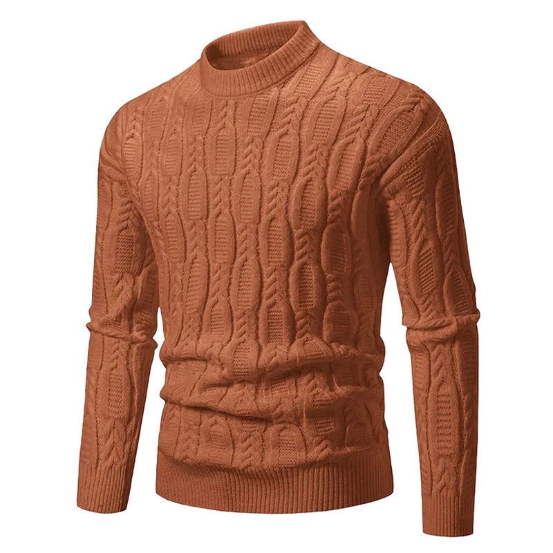 Cable Knit Crewneck Pullover Sweater for Men – Textured Ribbed Design, Layering Essential for Fall & Winter | Thomler
