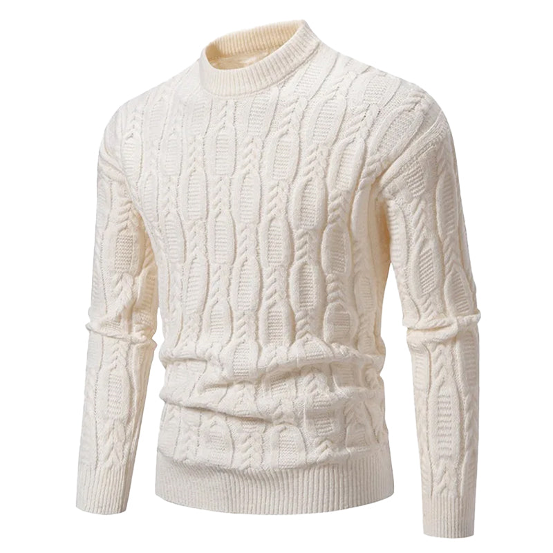 Cable Knit Crewneck Pullover Sweater for Men – Textured Ribbed Design, Layering Essential for Fall & Winter | Thomler