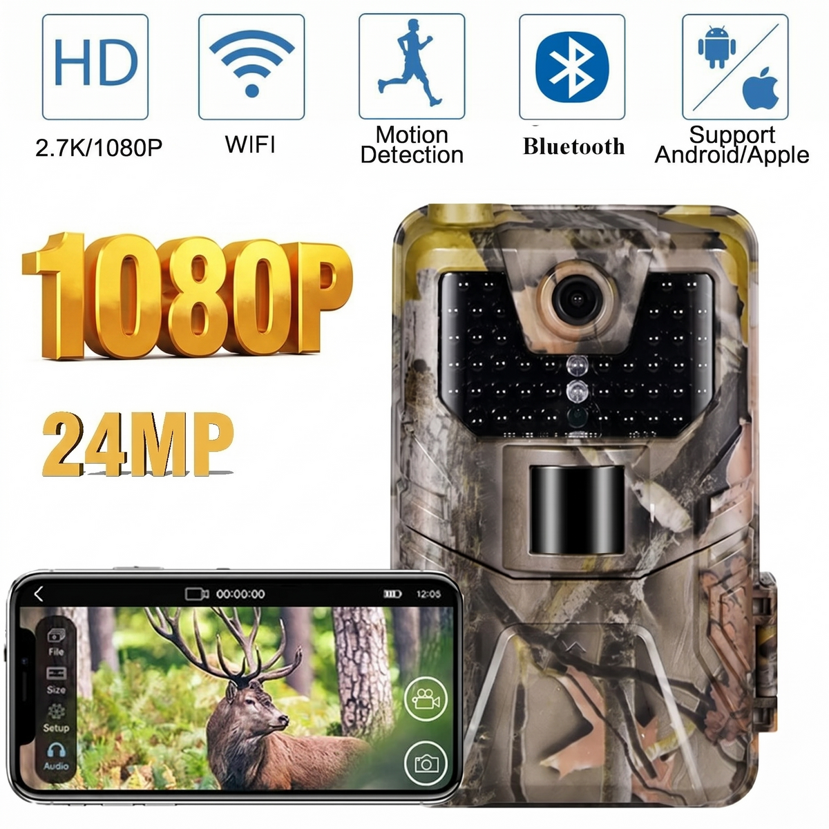 WiFi Trail Camera 1080P Night Vision Motion Activated with App Control for Backyard Monitoring and Deer Scouting | Thomler