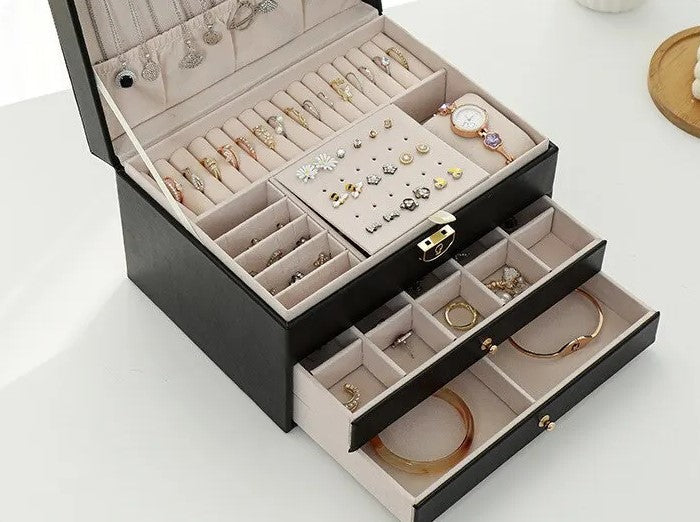 Jewellery Box Multi Layer 23.0 cm Black Organiser For Rings Necklaces Vanity Storage Case | Thomler