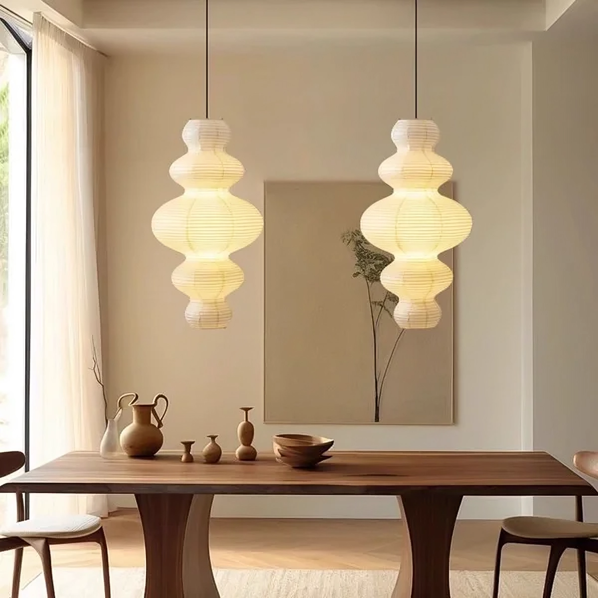 Layered Rice Paper Pendant Light for Dining Room, Contemporary Ceiling Lamp with Adjustable Height, 18 in Diameter Hanging Light Fixture | Thomler