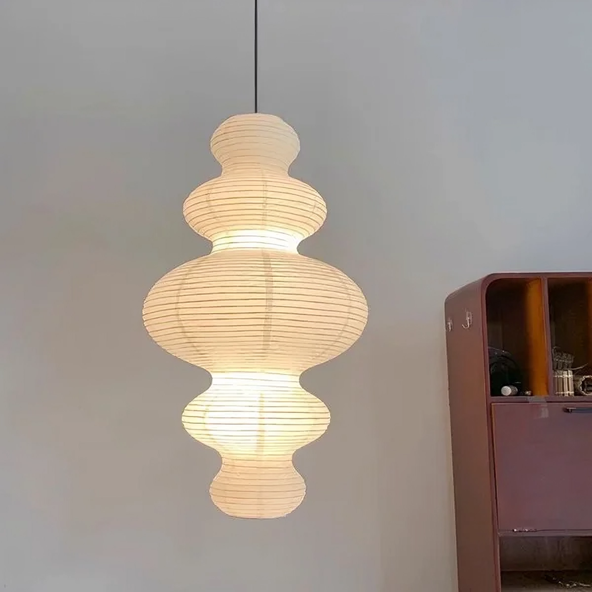 Layered Rice Paper Pendant Light for Dining Room, Contemporary Ceiling Lamp with Adjustable Height, 18 in Diameter Hanging Light Fixture | Thomler