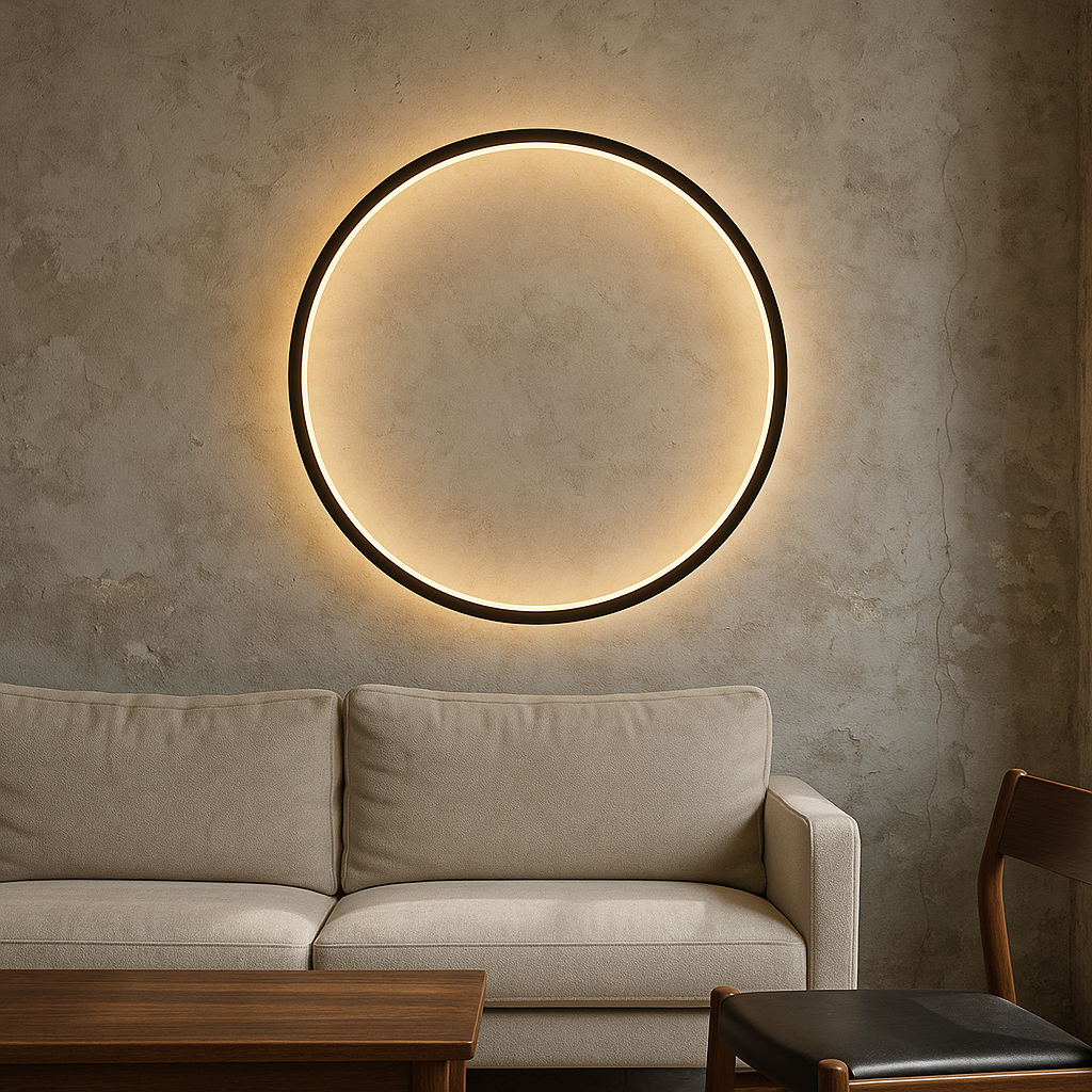 Modern Round LED Wall Sconce | Minimalist Circle Light for Dining Room Bar | USB Powered Ambient Lighting | Iron Acrylic Ring Design | Thomler