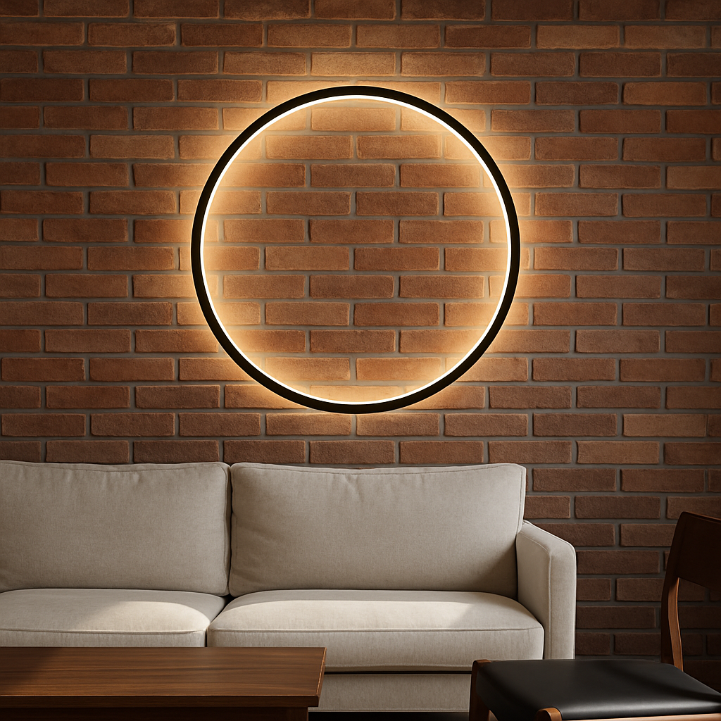 Modern Round LED Wall Sconce | Minimalist Circle Light for Dining Room Bar | USB Powered Ambient Lighting | Iron Acrylic Ring Design | Thomler