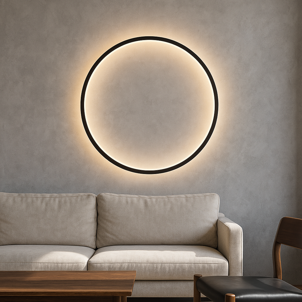 Modern Round LED Wall Sconce | Minimalist Circle Light for Dining Room Bar | USB Powered Ambient Lighting | Iron Acrylic Ring Design | Thomler