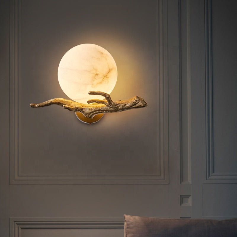 Marble & Brass Wall Sconce LED Light Fixture for Bedroom, Living Room, Hallway – Modern Minimalist Indoor Lighting | Thomler