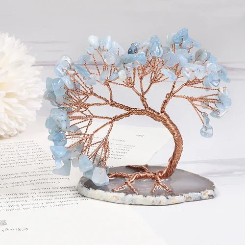 Gemstone Tree Aquamarine 4 in Desktop Decorative Crystal Home Office Accent | Thomler