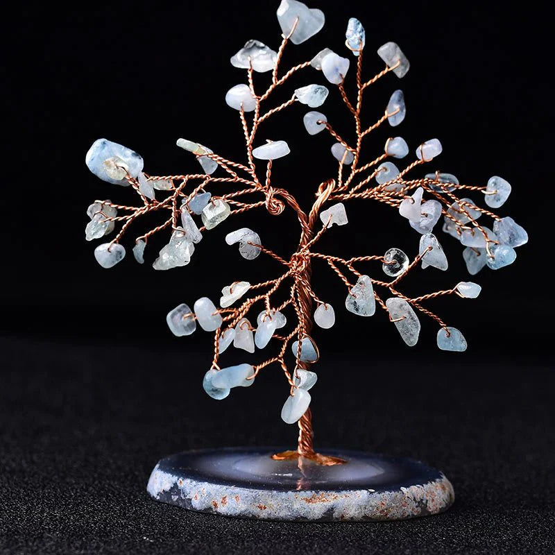 Gemstone Tree Aquamarine 4 in Desktop Decorative Crystal Home Office Accent | Thomler