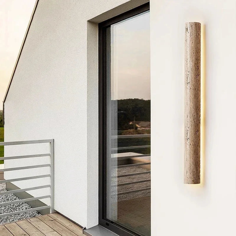 Wall Light Travertine Stone 13.8 in Indoor Bathroom Bedroom Minimalist LED Sconce Japandi Modern Corridor Lighting Fixture | Thomler