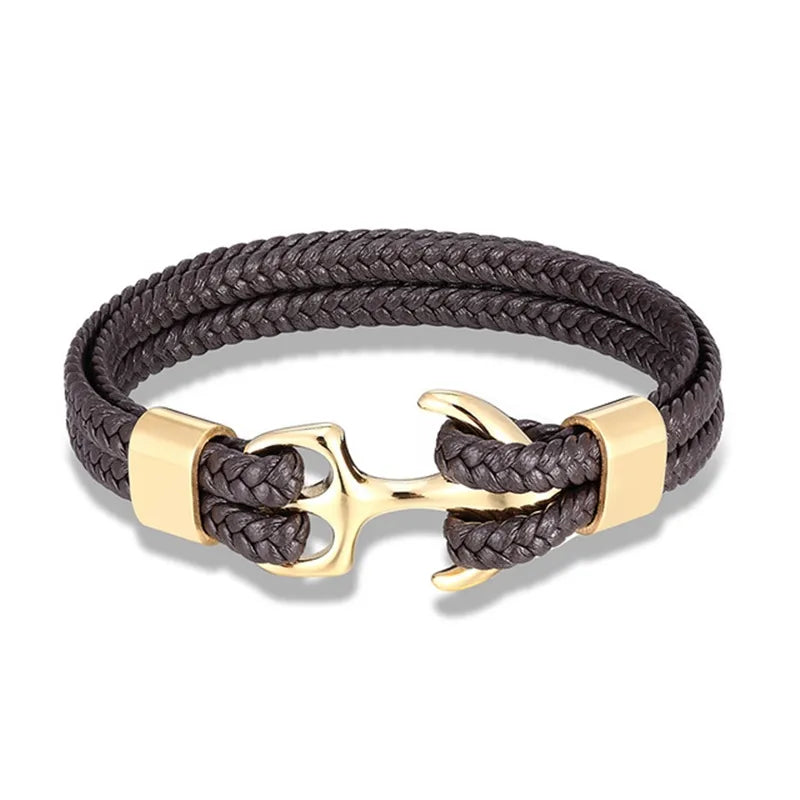 Leather Wrist Band with Marine Anchor Charm for Men | Adjustable Strap Accessory for Casual & Dressy Wear | Stainless Steel Hardware | Thomler