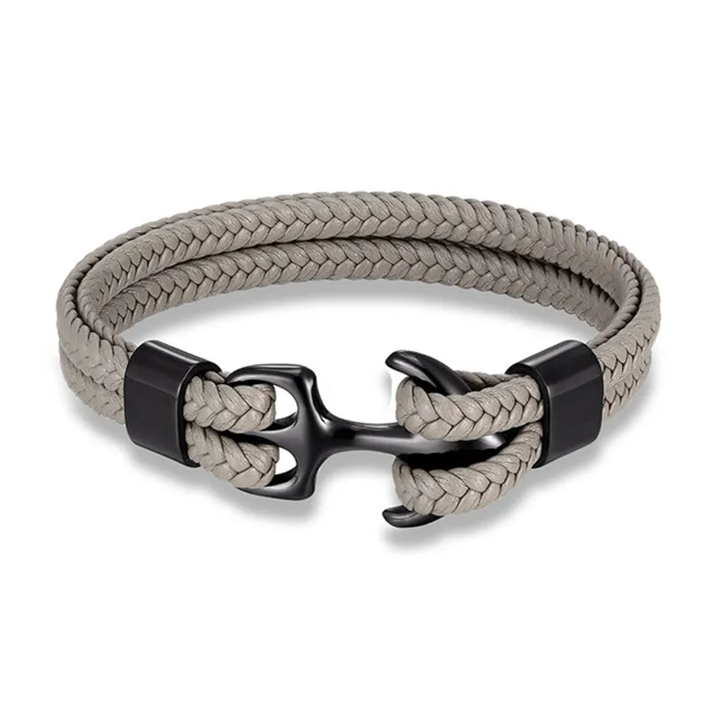 Leather Wrist Band with Marine Anchor Charm for Men | Adjustable Strap Accessory for Casual & Dressy Wear | Stainless Steel Hardware | Thomler
