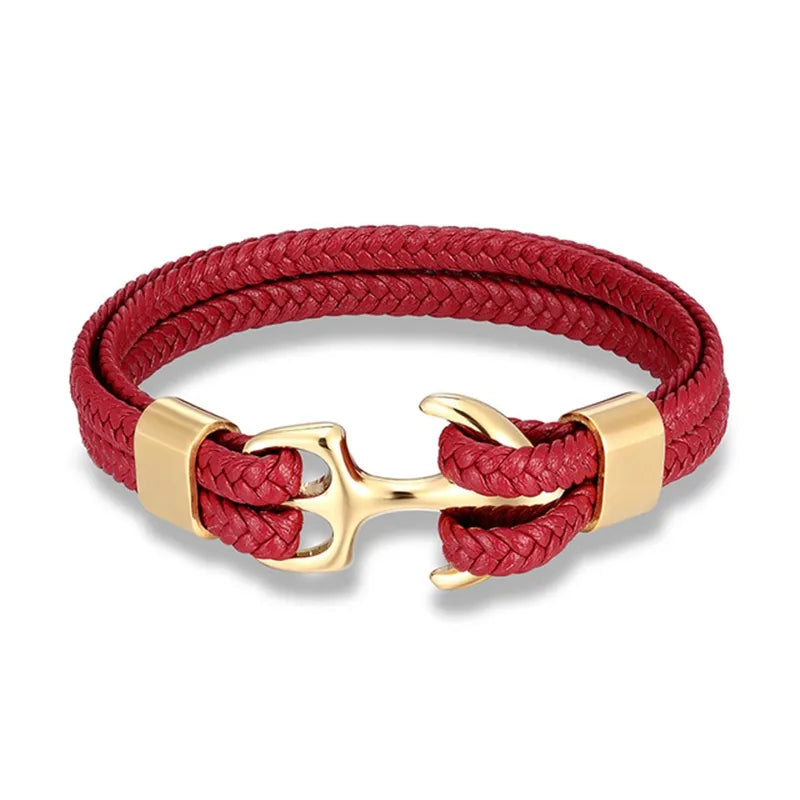 Leather Wrist Band with Marine Anchor Charm for Men | Adjustable Strap Accessory for Casual & Dressy Wear | Stainless Steel Hardware | Thomler